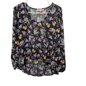 Philosophy Blue Floral High Low Scoop Neck Tunic  Blouse Top Size Small